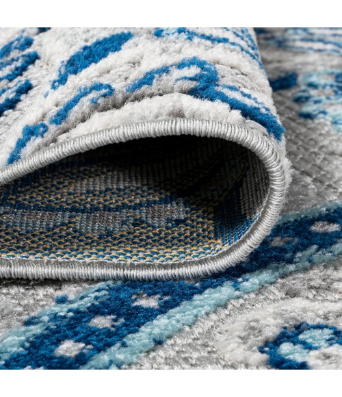 Gordes Paisley High-Low Light Gray/Blue 2 ft. x 8 ft. Indoor/Outdoor Runner Rug