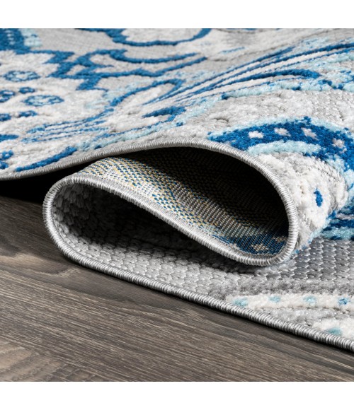 Gordes Paisley High-Low Light Gray/Blue 2 ft. x 8 ft. Indoor/Outdoor Runner Rug