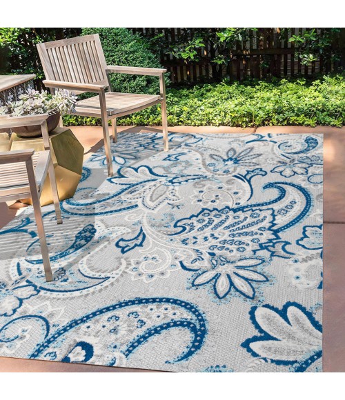 Gordes Paisley High-Low Light Gray/Blue 4 ft. x 6 ft. Indoor/Outdoor Area Rug