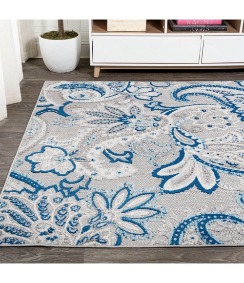 Gordes Paisley High-Low Light Gray/Blue 4 ft. x 6 ft. Indoor/Outdoor Area Rug
