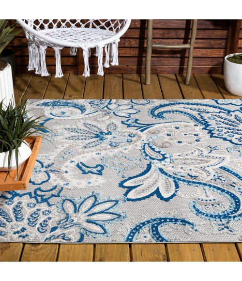 Gordes Paisley High-Low Light Gray/Blue 4 ft. x 6 ft. Indoor/Outdoor Area Rug