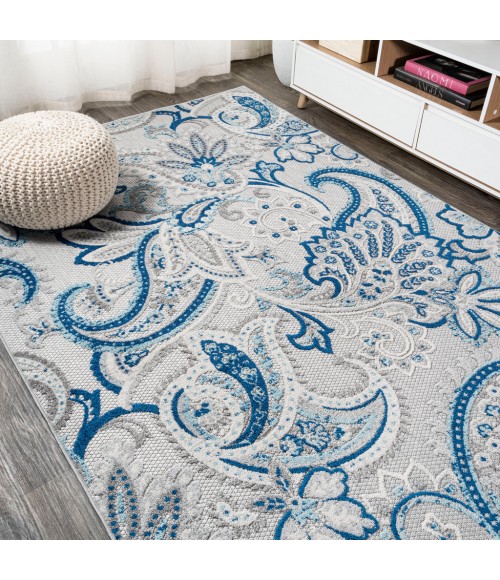 Gordes Paisley High-Low Light Gray/Blue 4 ft. x 6 ft. Indoor/Outdoor Area Rug
