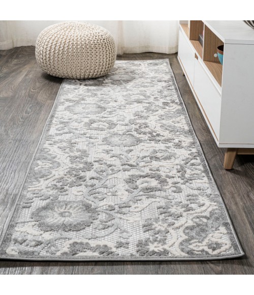Lucena Modern Medallion High-Low Light Gray/Ivory 2 ft. x 8 ft. Indoor/Outdoor Runner Rug