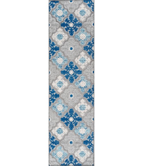 AMALFI COAST Area Rug Cassis Ornate Ogee Trellis High-Low Light Gray/Blue 2 ft. x 10 ft. Indoor/Outdoor Runner Rug