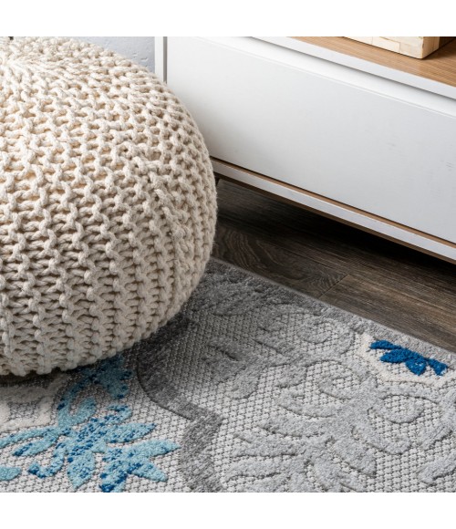 AMALFI COAST Area Rug Cassis Ornate Ogee Trellis High-Low Light Gray/Blue 2 ft. x 10 ft. Indoor/Outdoor Runner Rug
