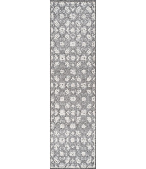 Gallia Tile Trellis High-Low Light Gray/Ivory 2 ft. x 10 ft. Indoor/Outdoor Runner Rug
