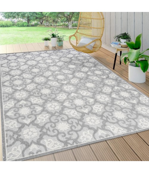 Gallia Tile Trellis High-Low Light Gray/Ivory 3 ft. x 5 ft. Indoor/Outdoor Area Rug
