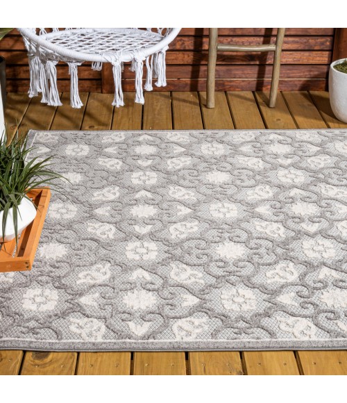 Gallia Tile Trellis High-Low Light Gray/Ivory 3 ft. x 5 ft. Indoor/Outdoor Area Rug