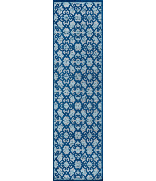 Gallia Tile Trellis High-Low Light Gray/Blue 2 ft. x 10 ft. Indoor/Outdoor Runner Rug