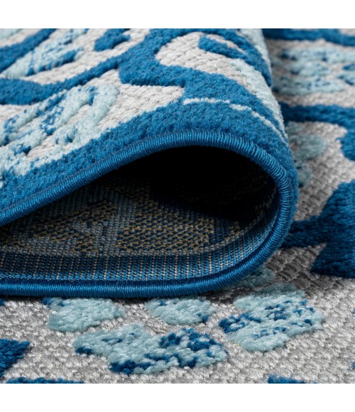 Gallia Tile Trellis High-Low Light Gray/Blue 2 ft. x 10 ft. Indoor/Outdoor Runner Rug