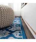 Gallia Tile Trellis High-Low Light Gray/Blue 2 ft. x 10 ft. Indoor/Outdoor Runner Rug