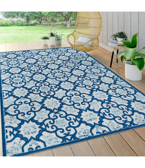 Gallia Tile Trellis High-Low Light Gray/Blue 4 ft. x 6 ft. Indoor/Outdoor Area Rug