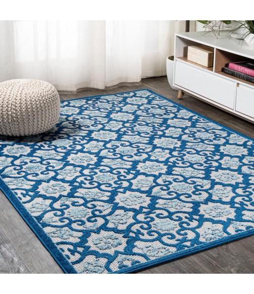 Gallia Tile Trellis High-Low Light Gray/Blue 4 ft. x 6 ft. Indoor/Outdoor Area Rug