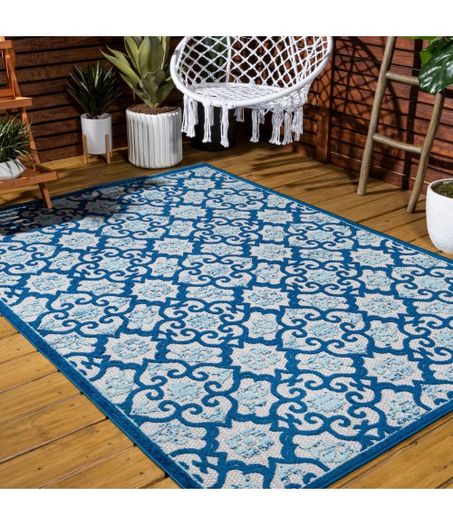 Gallia Tile Trellis High-Low Light Gray/Blue 4 ft. x 6 ft. Indoor/Outdoor Area Rug