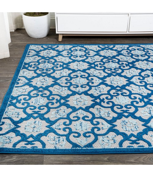 Gallia Tile Trellis High-Low Light Gray/Blue 4 ft. x 6 ft. Indoor/Outdoor Area Rug