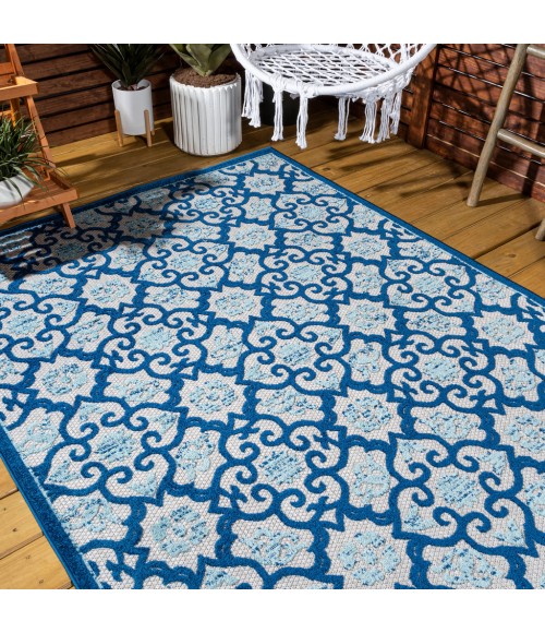 Gallia Tile Trellis High-Low Light Gray/Blue 4 ft. x 6 ft. Indoor/Outdoor Area Rug
