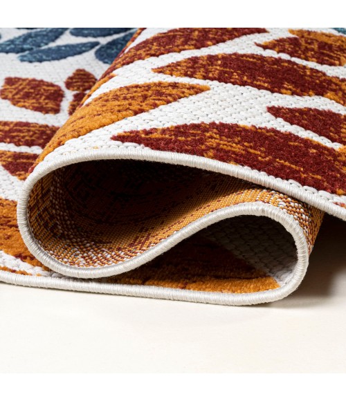 Crisantemo Floral High-Low Orange/Blue/Cream 2 ft. x 8 ft. Indoor/Outdoor Runner Rug