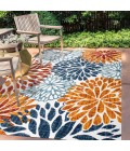 Crisantemo Floral Orange/Blue/Cream 3 ft. x 5 ft. Indoor/Outdoor Area Rug