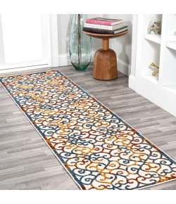 Jonathany Amalfi Coast AMC110A Cream/Blue/Red Area Rug 2 ft. 3 in. X 8 ft. Runner