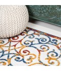 AMALFI COAST Area Rug Atrani Scroll Trellis Cream/Blue/Red 2 ft. x 8 ft. Indoor/Outdoor Runner Rug