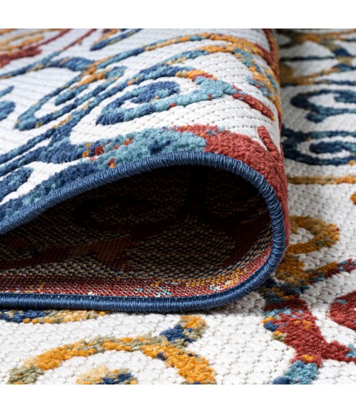 AMALFI COAST Area Rug Atrani Scroll Trellis Cream/Blue/Red 2 ft. x 8 ft. Indoor/Outdoor Runner Rug