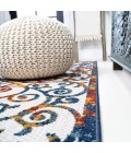 AMALFI COAST Area Rug Atrani Scroll Trellis Cream/Blue/Red 2 ft. x 8 ft. Indoor/Outdoor Runner Rug