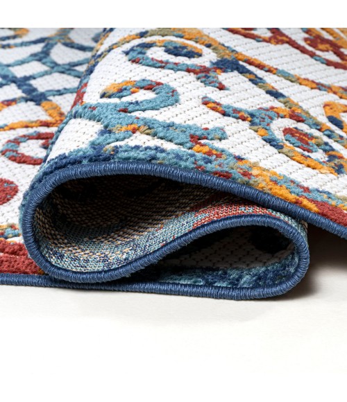 AMALFI COAST Area Rug Atrani Scroll Trellis Cream/Blue/Red 2 ft. x 8 ft. Indoor/Outdoor Runner Rug