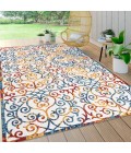 Atrani Scroll Trellis Cream/Blue/Red 5 ft. x 8 ft. Indoor/Outdoor Area Rug