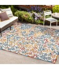 Atrani Scroll Trellis Cream/Blue/Red 5 ft. x 8 ft. Indoor/Outdoor Area Rug