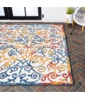 Atrani Scroll Trellis Cream/Blue/Red 5 ft. x 8 ft. Indoor/Outdoor Area Rug