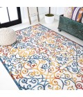 Atrani Scroll Trellis Cream/Blue/Red 5 ft. x 8 ft. Indoor/Outdoor Area Rug