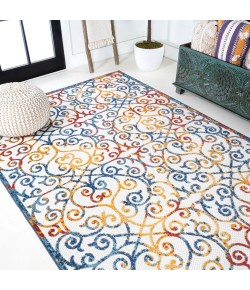 Jonathany Amalfi Coast AMC110A Cream/Blue/Red Area Rug 4 ft. X 6 ft. Rectangle