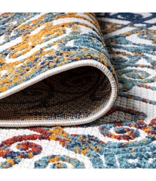 Cetara Ornate Trellis Cream/Blue/Orange 2 ft. x 8 ft. Indoor/Outdoor Runner Rug