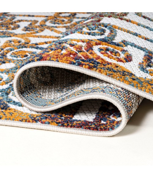 Cetara Ornate Trellis Cream/Blue/Orange 2 ft. x 8 ft. Indoor/Outdoor Runner Rug