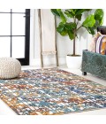 AMALFI COAST Area Rug Cetara Ornate Trellis Cream/Blue/Orange 5 ft. x 8 ft. Indoor/Outdoor Area Rug