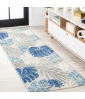 AMALFI COAST Area Rug Monstera Tropical Leaf High-Low Light Gray/Navy 2 ft. x 8 ft. Indoor/Outdoor Runner Rug
