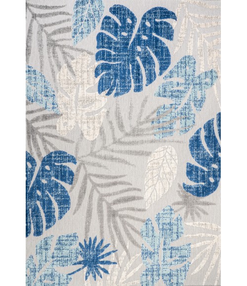 AMALFI COAST Area Rug Monstera Tropical Leaf High-Low Light Gray/Navy 3 ft. x 5 ft. Indoor/Outdoor Area Rug