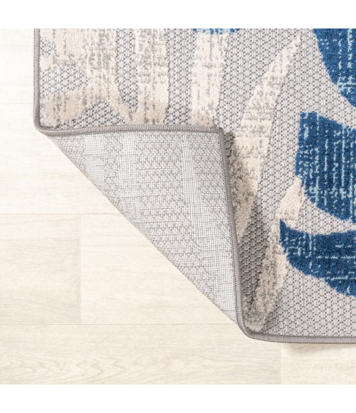 AMALFI COAST Area Rug Monstera Tropical Leaf High-Low Light Gray/Navy 2 ft. x 8 ft. Indoor/Outdoor Runner Rug