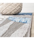 AMALFI COAST Area Rug Monstera Tropical Leaf High-Low Light Gray/Navy 2 ft. x 8 ft. Indoor/Outdoor Runner Rug