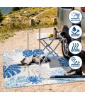 AMALFI COAST Area Rug Monstera Tropical Leaf High-Low Light Gray/Navy 2 ft. x 8 ft. Indoor/Outdoor Runner Rug