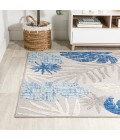 AMALFI COAST Area Rug Monstera Tropical Leaf High-Low Light Gray/Navy 3 ft. x 5 ft. Indoor/Outdoor Area Rug