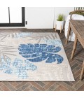 AMALFI COAST Area Rug Monstera Tropical Leaf High-Low Light Gray/Navy 3 ft. x 5 ft. Indoor/Outdoor Area Rug