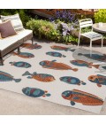 AMALFI COAST Area Rug Algarve Modern Fish High-Low Navy/Orange/Cream 8 ft. x 10 ft. Indoor/Outdoor Area Rug