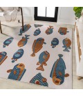 AMALFI COAST Area Rug Algarve Modern Fish High-Low Navy/Orange/Cream 8 ft. x 10 ft. Indoor/Outdoor Area Rug