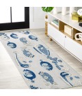 AMALFI COAST Area Rug Nerja Coastal Fish High-Low Gray/Navy 2 ft. x 8 ft. Indoor/Outdoor Runner Rug