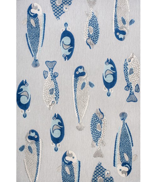Nerja Coastal Fish High-Low Gray/Navy 4 ft. x 6 ft. Indoor/Outdoor Area Rug