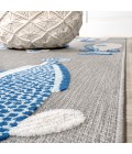 AMALFI COAST Area Rug Nerja Coastal Fish High-Low Gray/Navy 2 ft. x 8 ft. Indoor/Outdoor Runner Rug