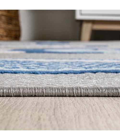 AMALFI COAST Area Rug Nerja Coastal Fish High-Low Gray/Navy 2 ft. x 8 ft. Indoor/Outdoor Runner Rug