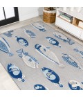 Nerja Coastal Fish High-Low Gray/Navy 4 ft. x 6 ft. Indoor/Outdoor Area Rug