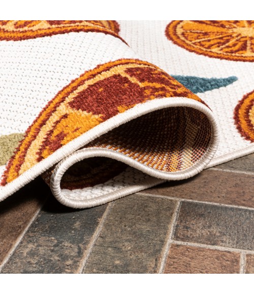 AMALFI COAST Area Rug Aranciata Citrus Slice High-Low Orange/Cream 2 ft. x 8 ft. Indoor/Outdoor Runner Rug